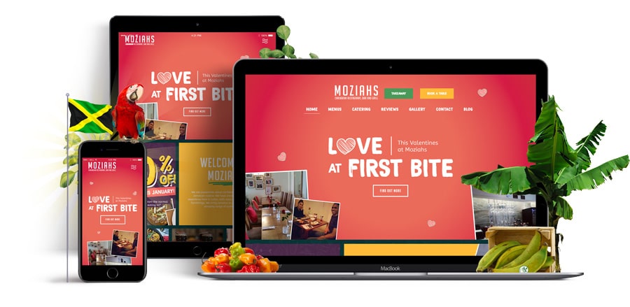 Moziahs Caribbean Restaurant Responsive website mockup